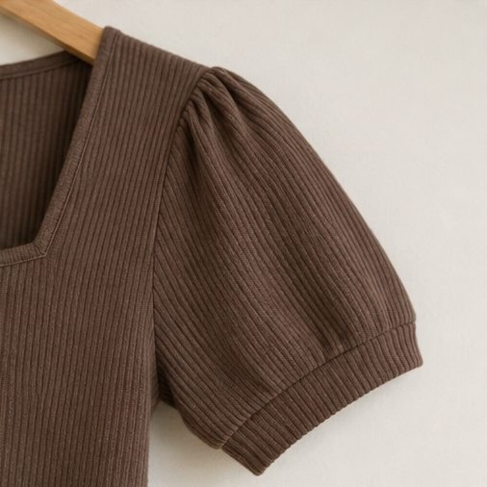 Mocha Ribbed Square Neck Top - Picture 5 of 6